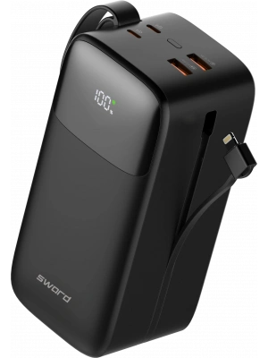 SWORD POWERBANK SW-50PO3 22,5W HIZLI ŞARJ KABLOLU 50000 MAH POWERBANK BLACK
