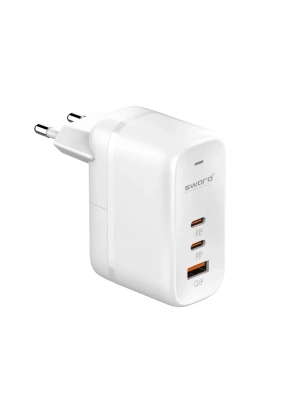 SWORD SW-2026C GAN 65W PD HIZLI ŞARJ ALETİ 2 USB-C+USB-A WHITE