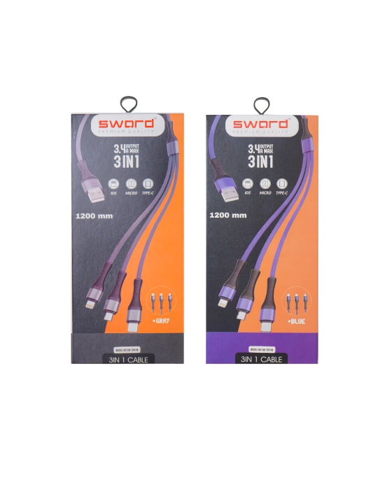 SWORD KABLO SW-3IN1M 3 ÇIKIŞLI 1 M GRAY