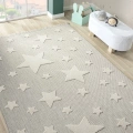 Kaymaz Yıkanabilir Dokuma Halı Gri Yıldızlı Bebek Çocuk Odası Halısı Leke Tutmaz AYAZ 14