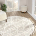 Beyaz Bej Yumuşak Yuvarlak Yıkanabilir Dokuma Halı Çocuk Odası Oturma Odası Salon Halısı YUVARLAK
