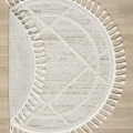 Krem Gri Yuvarlak Halı Püsküllü Dokuma Halı Yolluk Antre Oturma Odası Salon Mutfak Halısı YUVARLAK