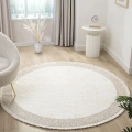 Beyaz Bej Yumuşak Yuvarlak Daire Halı Salon Mutfak Koridor Yolluk Dokuma Makine Halısı 0021 DAİRE