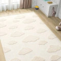 Bulut Desenli Krem Renk Dokuma Halı Bebek Odası Çocuk Odası Halısı 1