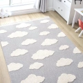 Bulut Desenli Gri Renk Dokuma Halı Bebek Odası Çocuk Odası Halısı 2