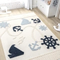 Yumuşak Renkli Bukleli Denizcilik Figürlü Dokuma Halı Bebek Odası Çocuk Odası Genç Odası Halısı 3