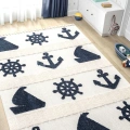 Yumuşak Renkli Bukleli Denizcilik Figürlü Dokuma Halı Bebek Odası Çocuk Odası Genç Odası Halısı 4