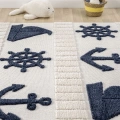 Yumuşak Renkli Bukleli Denizcilik Figürlü Dokuma Halı Bebek Odası Çocuk Odası Genç Odası Halısı 4