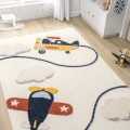 Yumuşak Renkli Bukleli Uçak Figürlü Dokuma Halı Bebek Odası Çocuk Odası Genç Odası Halısı 7