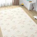 Krem Renk Yıldızlı Yumuşak Bukleli Dokuma Halı Bebek Odası Çocuk Odası Genç Odası Halısı 12