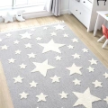 Gri Renk Yıldızlı Yumuşak Bukleli Dokuma Halı Bebek Odası Çocuk Odası Genç Odası Halısı 13