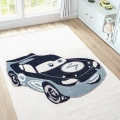 Yumuşak Bukleli Krem Mavi Araba Figürlü Dokuma Halı Bebek Odası Çocuk Odası Genç Odası Halısı 14