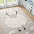 Krem Bej Yumuşak Bukleli Figürlü Dokuma Halı Bebek Odası Çocuk Odası Genç Odası Halısı 21