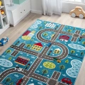 Trafik Arabalı Dokuma Halı Yıkanabilir Çocuk Halısı Anaokul Kreş Oyun Halısı MAVİ