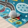 Trafik Arabalı Dokuma Halı Yıkanabilir Çocuk Halısı Anaokul Kreş Oyun Halısı MAVİ