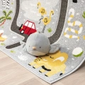 Hayvan Trafik Araba Yolu Figürlü Dokuma Halı Yıkanabilir Çocuk Halısı Anaokul Kreş Oyun Halısı GRİ