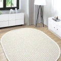 Oval Beyaz Bej Halı Modern Oturma Odası Salon Mutfak Koridor Antre Balkon Çocuk Odası Halısı 006