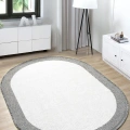 Oval Gri Halı Bordür Modern Oturma Odası Salon Mutfak Koridor Antre Balkon Çocuk Odası Halısı 0020