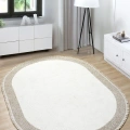 Oval Beyaz Halı Bordür Modern Oturma Odası Salon Mutfak Koridor Antre Balkon Çocuk Odası Halısı 0021