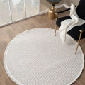 Beyaz Bej Yumuşak Dokulu Yuvarlak Halı Kilim Mutfak Koridor Yolluk Dokuma Makine Halısı 006 DAİRE
