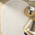 Oval Beyaz Bej Halı Modern Oturma Odası Salon Mutfak Koridor Antre Balkon Çocuk Odası Halısı 006