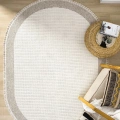 Oval Beyaz Halı Bordür Modern Oturma Odası Salon Mutfak Koridor Antre Balkon Çocuk Odası Halısı 0021