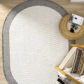 Oval Gri Halı Bordür Modern Oturma Odası Salon Mutfak Koridor Antre Balkon Çocuk Odası Halısı 0020