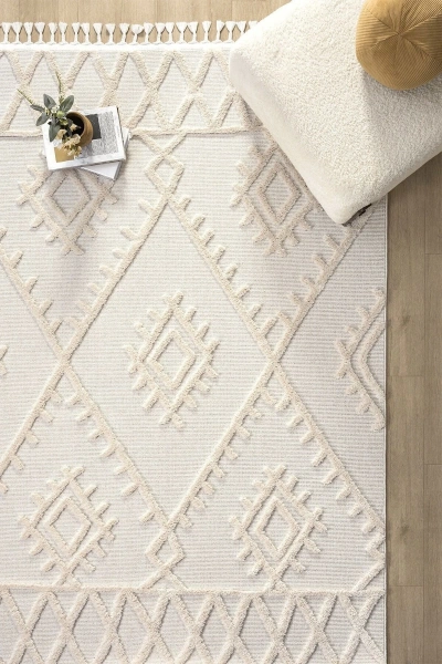 Krem Modern Dokuma Halı Yolluk Antre Oturma Odası Salon Mutfak Halısı