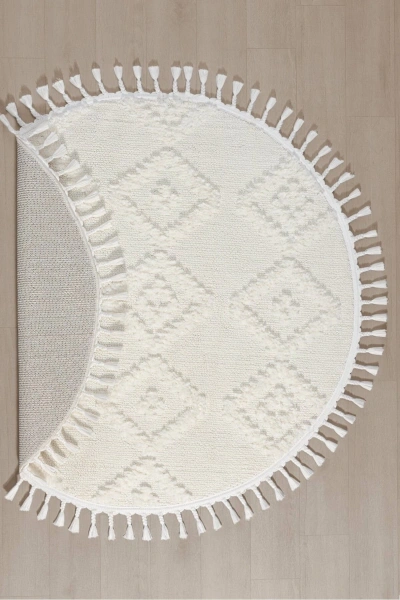 Krem Yumuşak Peluş Yuvarlak Dokuma Halı Çocuk Odası Yatak Odası Antre Hol Mutfak Halısı Yuvarlak