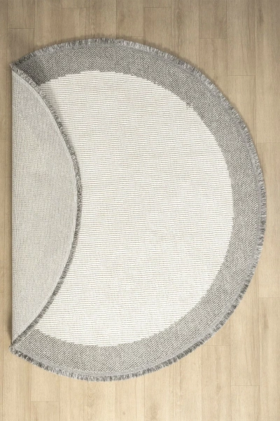 Beyaz Gri Yumuşak Daire Yuvarlak Halı Salon Mutfak Koridor Yolluk Dokuma Makine Halısı 0020 DAİRE