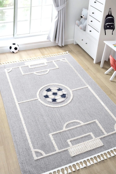 Futbol Sahası Gri Halı Yumuşak Bukleli Dokuma Halı Bebek Odası Çocuk Odası Genç Odası Halısı 15