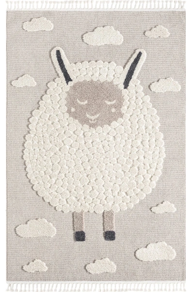 Krem Bej Yumuşak Bukleli Figürlü Dokuma Halı Bebek Odası Çocuk Odası Genç Odası Halısı 21