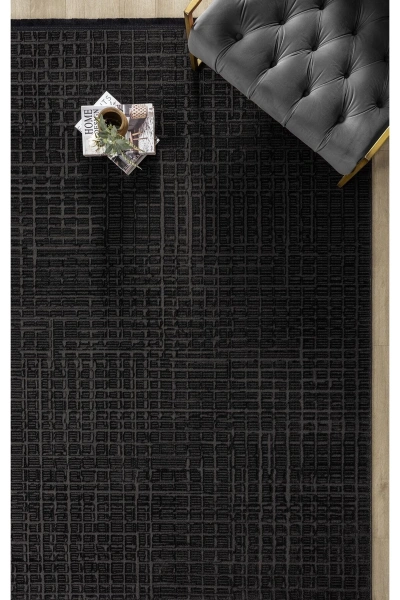 Modern Siyah Saçaklı Dokuma Halı Yolluk Antre Oturma Odası Salon Mutfak Halısı