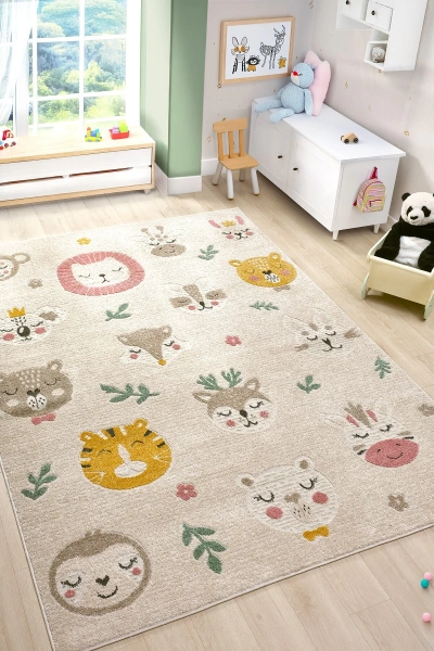 Yumuşak Dokuma Halı Sevimli Dostlar Leke Tutmaz Bebek Odası Çocuk Odası Genç Odası Halısı HAYVANLAR