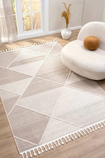 Krem Renk Dokuma Halı Oturma Odası Salon Halısı Antre Yolluk Halısı