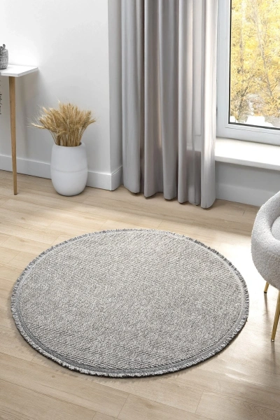 Gri Daire Yuvarlak Modern Dokuma Halı Bukleli GRİ DAİRE