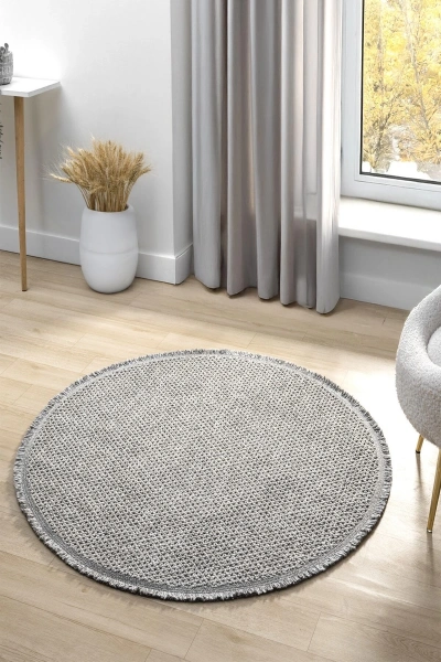 Gri Yumuşak Dokulu Yuvarlak Halı Kilim Salon Mutfak Koridor Yolluk Dokuma Makine Halısı 0010 DAİRE