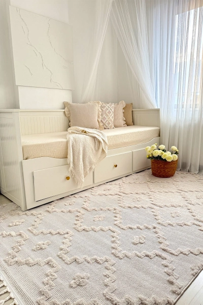 Krem Renk Modern Dokuma Halı Yolluk Antre Oturma Odası Salon Mutfak Halısı