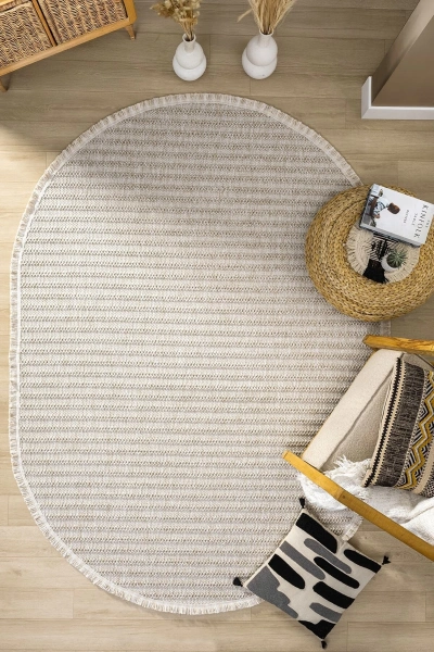 Oval Bej Halı Modern Oturma Odası Salon Mutfak Koridor Antre Balkon Çocuk Odası Halısı 0019