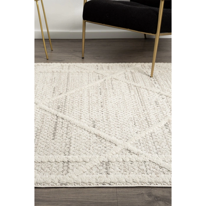 Krem Modern Desen Dokuma Halı Oturma Odası Salon Mutfak Antre Yolluk Halısı