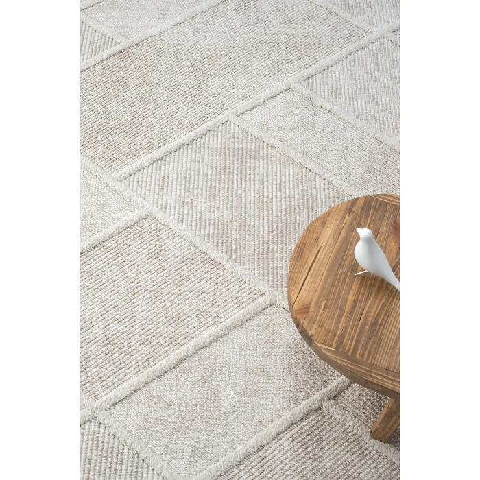 Krem Dokuma Halı Bukleli Yolluk Antre Oturma Odası Salon Mutfak Halısı