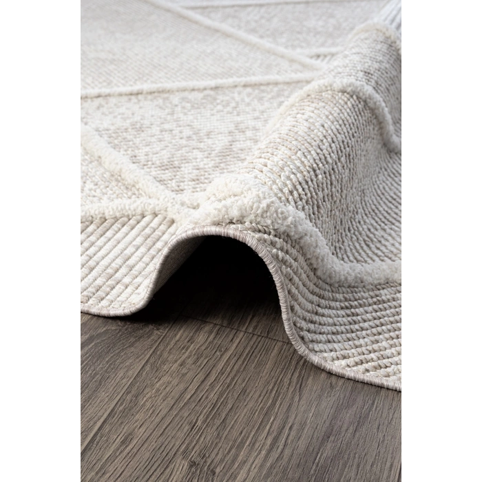 Krem Dokuma Halı Bukleli Yolluk Antre Oturma Odası Salon Mutfak Halısı