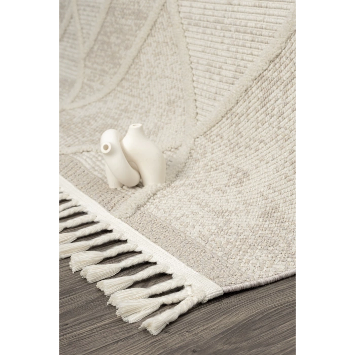 Krem Dokuma Halı Bukleli Yolluk Antre Oturma Odası Salon Mutfak Halısı