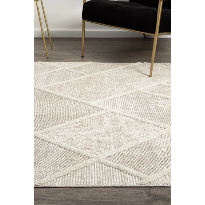 Krem Dokuma Halı Bukleli Yolluk Antre Oturma Odası Salon Mutfak Halısı