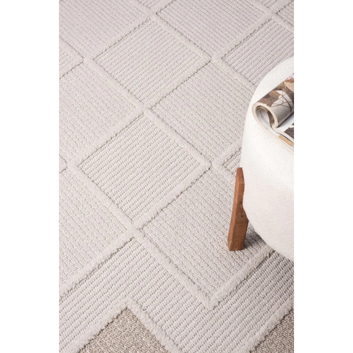 Krem Bej Modern Dokuma Halı Bukleli Yolluk Antre Oturma Odası Salon Mutfak Halısı