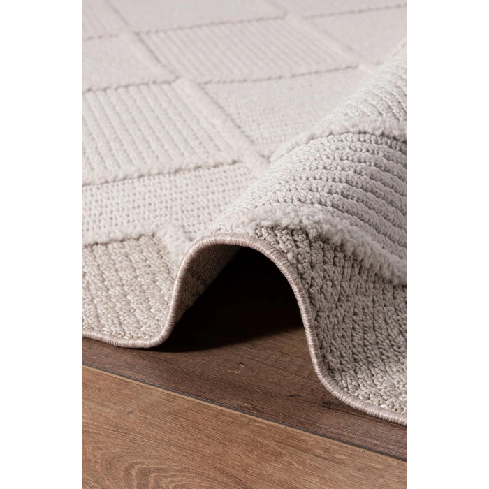 Krem Bej Modern Dokuma Halı Bukleli Yolluk Antre Oturma Odası Salon Mutfak Halısı