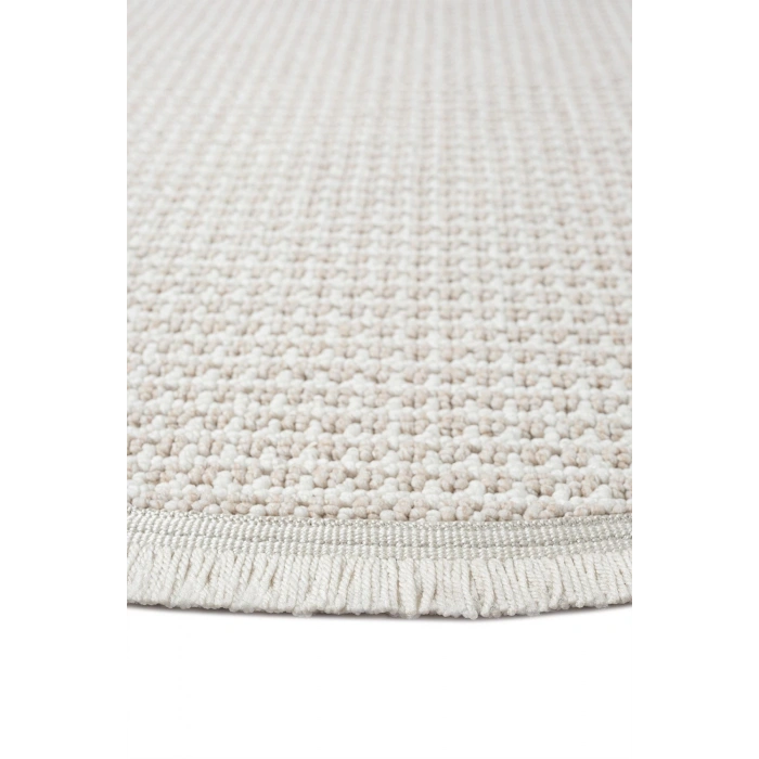 Beyaz Bej Yumuşak Dokulu Yuvarlak Halı Kilim Mutfak Koridor Yolluk Dokuma Makine Halısı 006 DAİRE