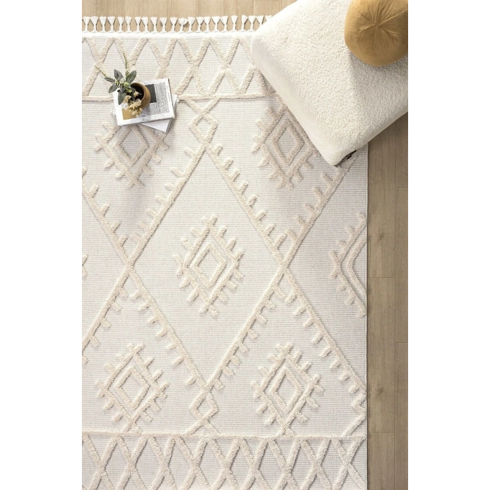 Krem Modern Dokuma Halı Yolluk Antre Oturma Odası Salon Mutfak Halısı
