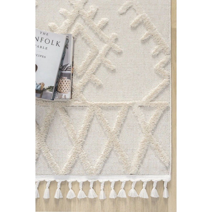 Krem Modern Dokuma Halı Yolluk Antre Oturma Odası Salon Mutfak Halısı