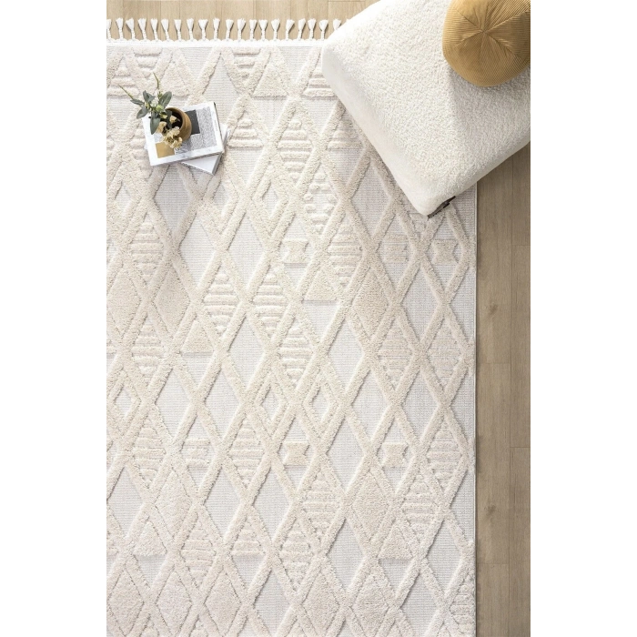 Krem Modern Dokuma Halı Yolluk Antre Oturma Odası Salon Mutfak Halısı